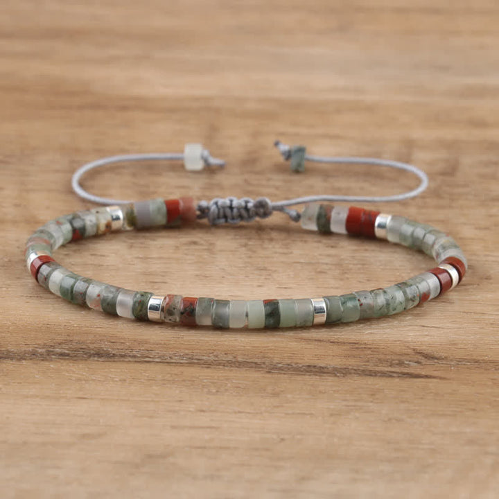 Braided Bracelet with 2.4 mm Natural Stone Rollers - Seraphina-Bloedsteen-Nora Luxe