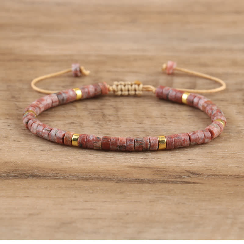 Braided Bracelet with 2.4 mm Natural Stone Rollers - Seraphina-Granite-Nora Luxe