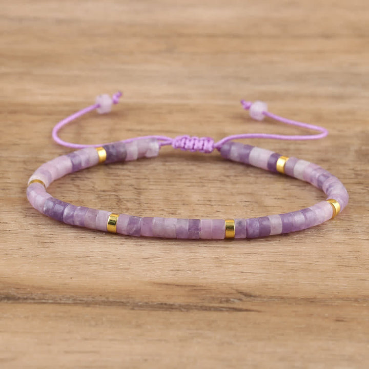 Braided Bracelet with 2.4 mm Natural Stone Rollers - Seraphina-Lepidolite & Gold-Nora Luxe