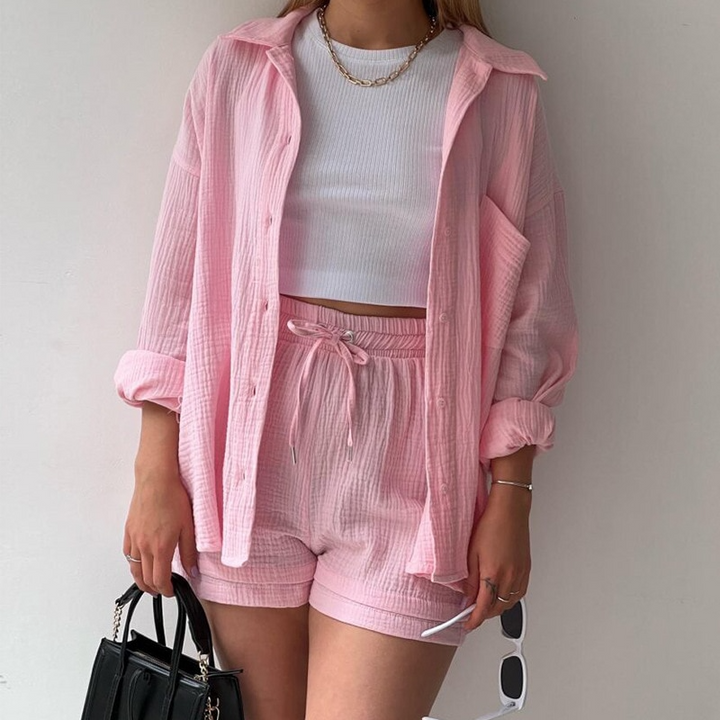 Breathable Cotton Co-Ord Set for Women – Maris-Light pink-S-Nora Luxe
