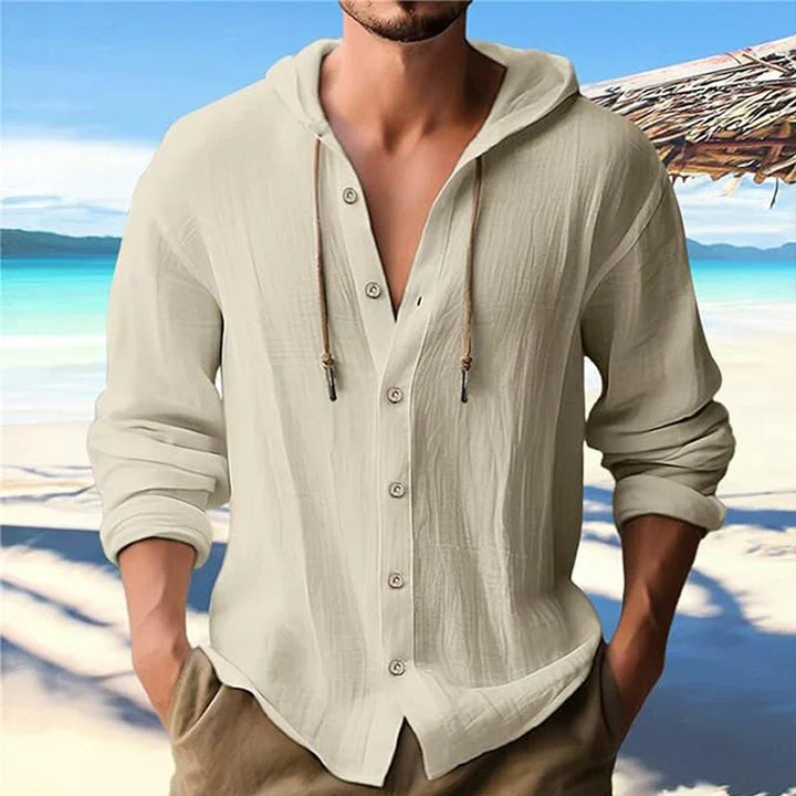 Breathable & Lightweight Linen Hooded Shirt for Men – Malik-Khaki-S-Nora Luxe