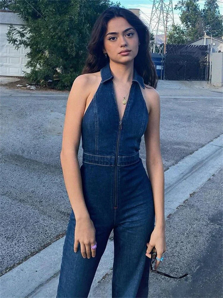 Breathable & Stylish Denim Jumpsuit with V-Neck for Women – Fenja-S-Nora Luxe