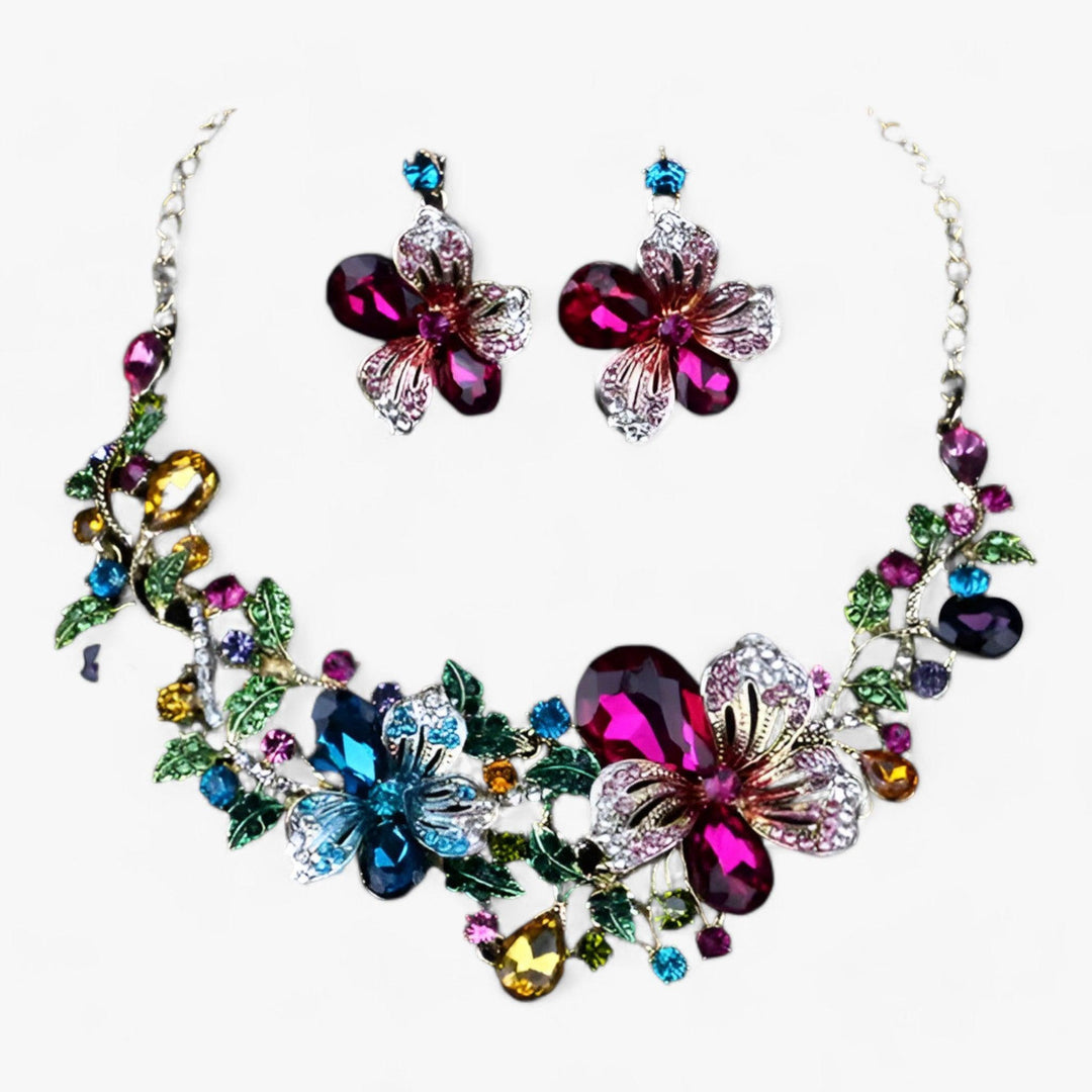 Bridal jewellery set with Enamel Flowers - Fleur-Mixed-Nora Luxe