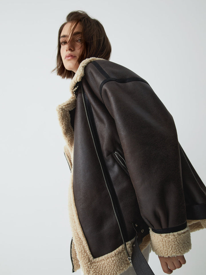 Brown Leather Flight Jacket for Women - Mila-XS-Nora Luxe