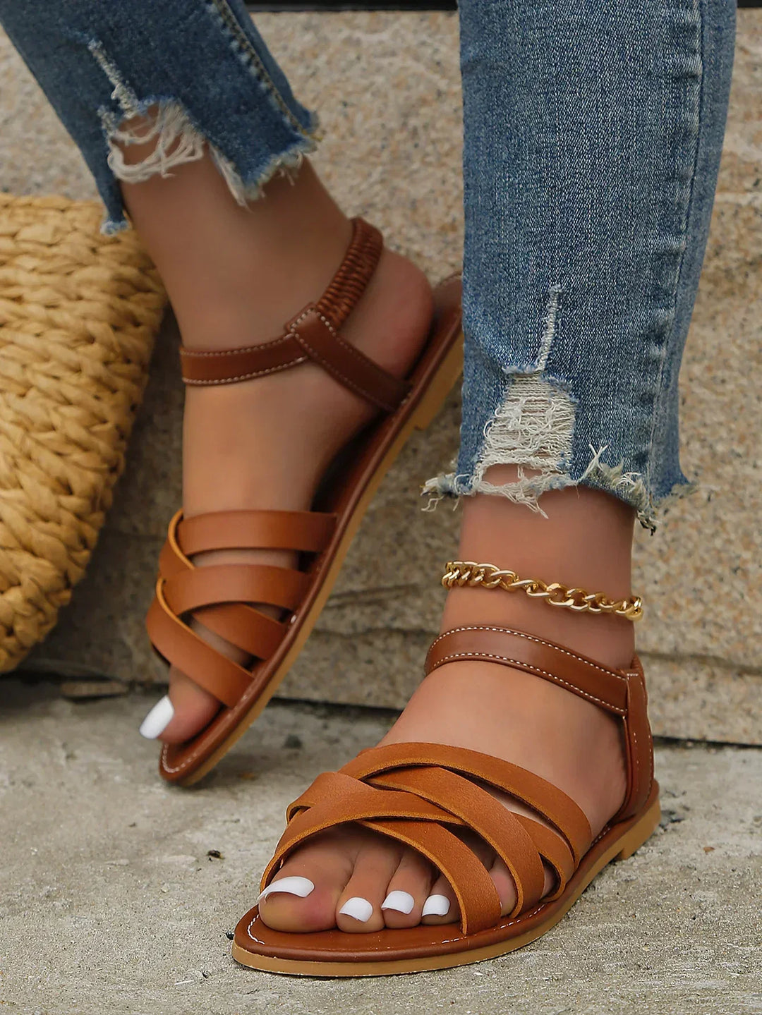 Brown Roman Ladies Summer Sandals with Non-Slip Sole – Yvelle-3-State of Style