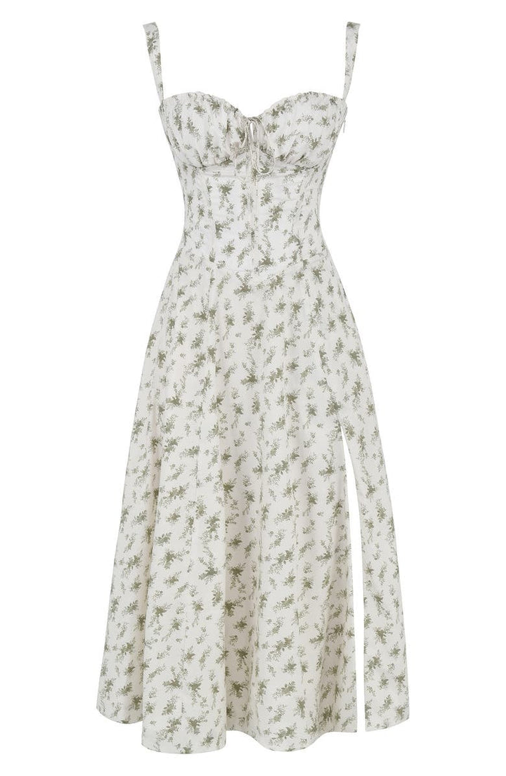 Bustier Summer Dress with Waist Shaper - Isabella-Knee length - 1 layer-Green Flowers-XS-The Livary