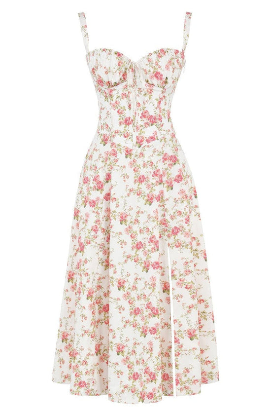 Vestido maxi estampado com cintura - Fleur