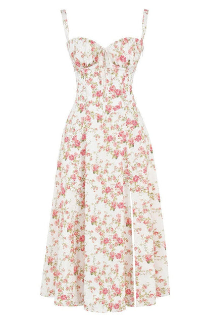 Vestido maxi estampado com cintura - Fleur