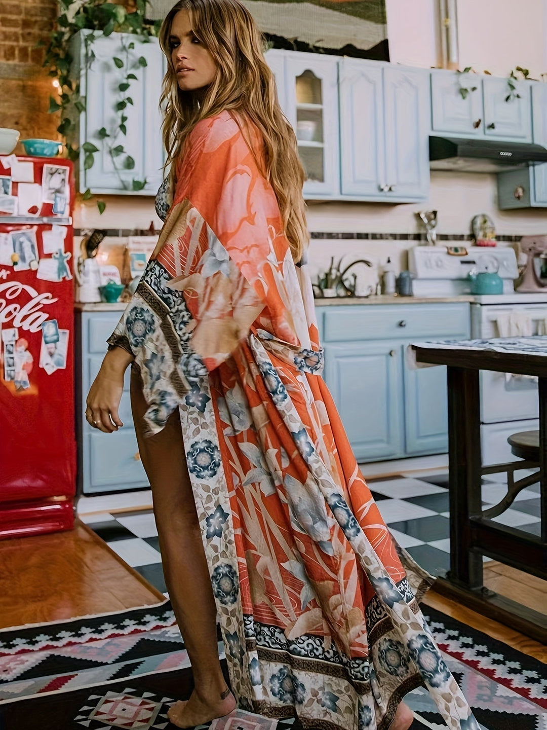 Kimono com Estampa de Flores Vermelhas - Isabella