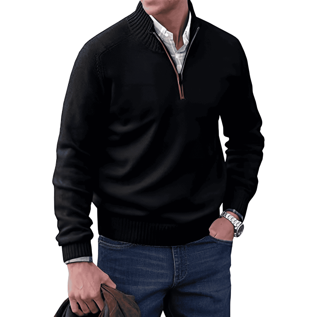 Cashmere Jumper with Zip - Mason-Black-M-Nora Luxe
