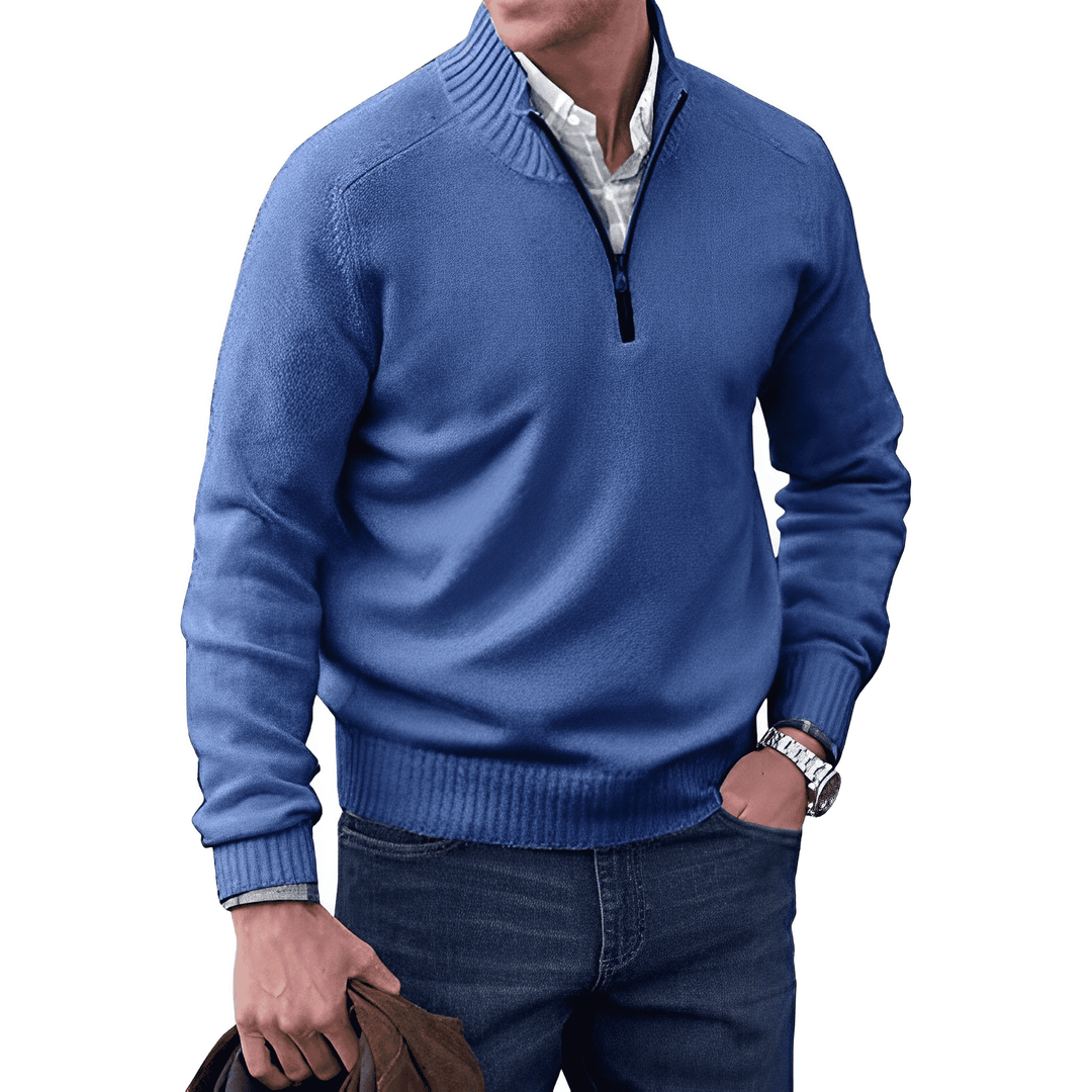 Cashmere Jumper with Zip - Mason-Blue-M-Nora Luxe
