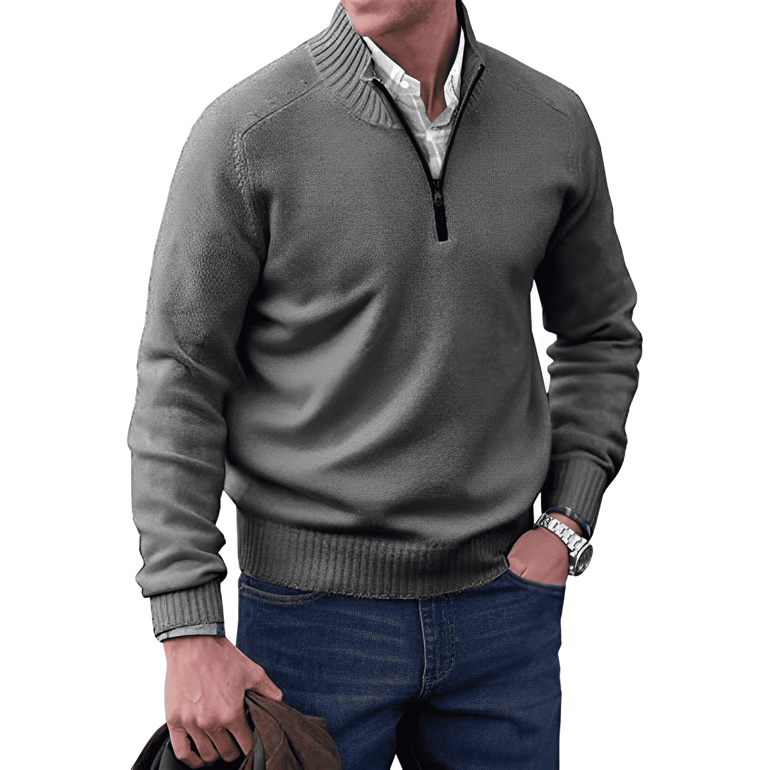 Cashmere Jumper with Zip - Mason-Dark Gray-M-Nora Luxe