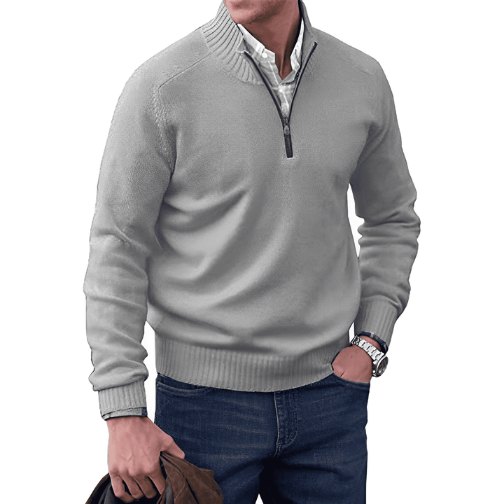 Cashmere Jumper with Zip - Mason-Light Gray-M-Nora Luxe