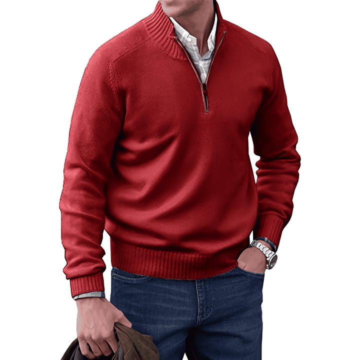 Cashmere Jumper with Zip - Mason-Red-M-Nora Luxe