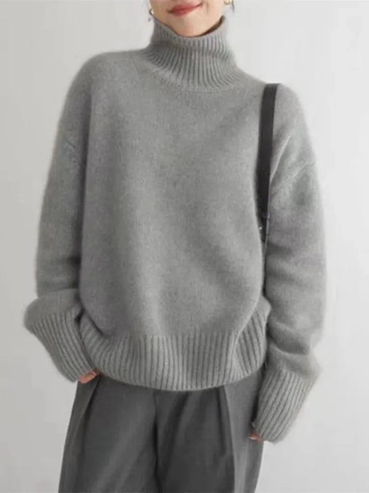 Cashmere Ladies' Turtleneck - Seraphina-Beige-S-Nora Luxe