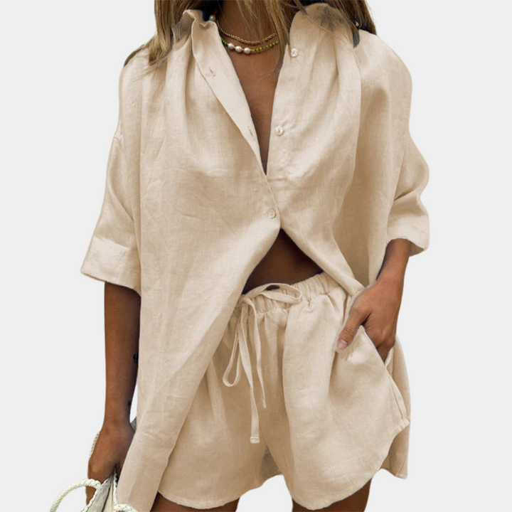 Casual 2-piece Summer Set for Women - Fiora-Khaki-XS-Nora Luxe