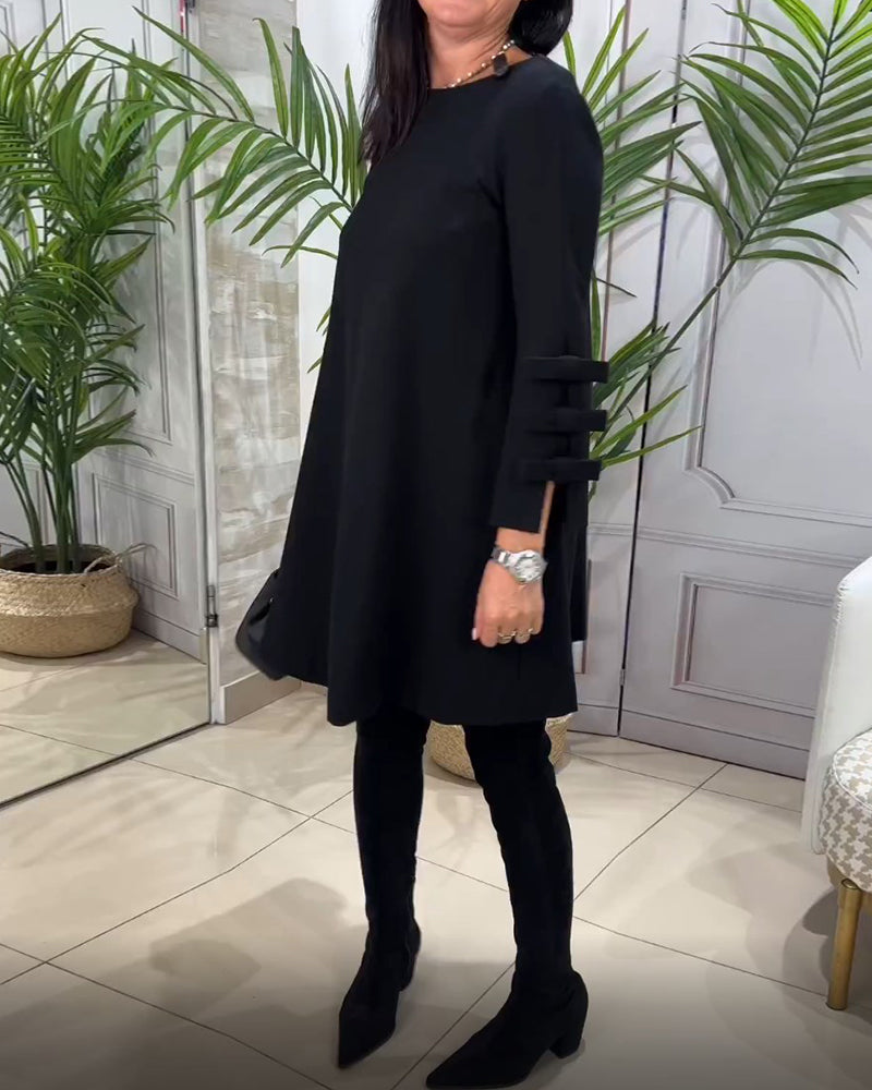 Casual Black Dress with Long Sleeves - Nora-S-Nora Luxe