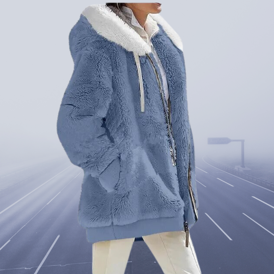 Casual Fleece Vest with Hood - Elena-Blue-S-Nora Luxe