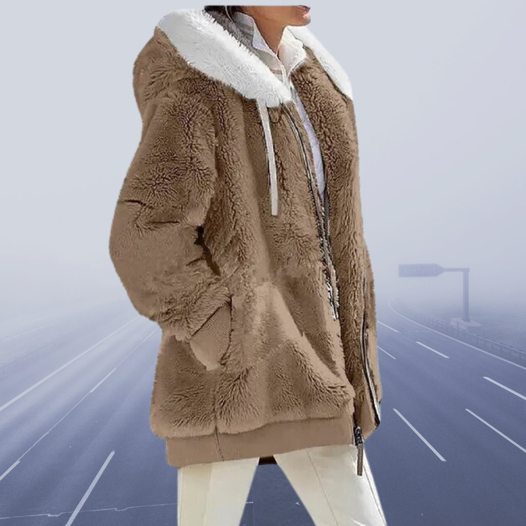 Casual Fleece Vest with Hood - Elena-Khaki-S-Nora Luxe