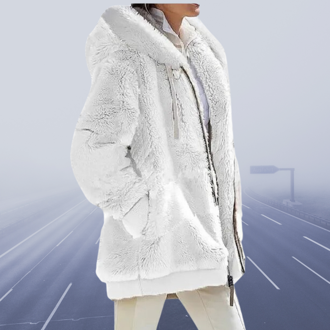 Casual Fleece Vest with Hood - Elena-White-S-Nora Luxe