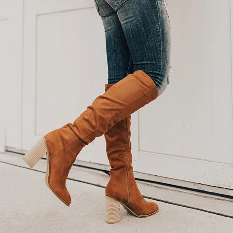 Casual Knee-High Boots with Zipper - Tess-Brown-3-Nora Luxe