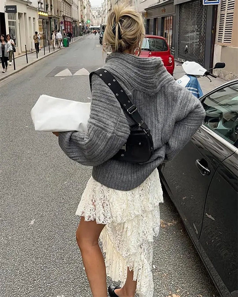 Casual Knitted Sweater with One Shoulder - LuxeOne-White-One Size-Nora Luxe
