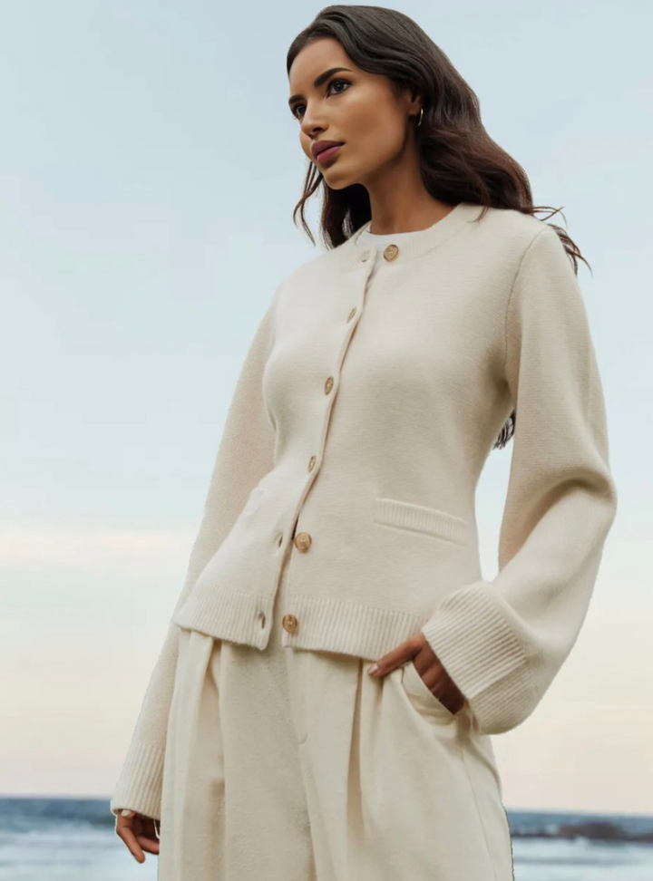 Casual Soft Ladies' Cardigan with Buttons - Noa-Ivory-XS-Nora Luxe