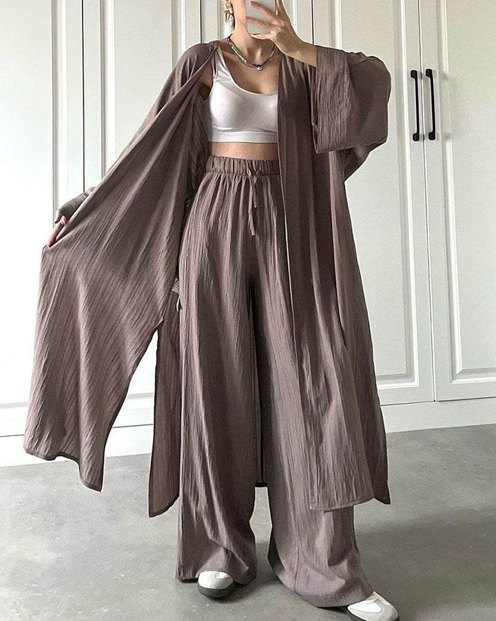 Casual two-piece set for women with vest and trousers – Thalia-Khaki-S-Nora Luxe