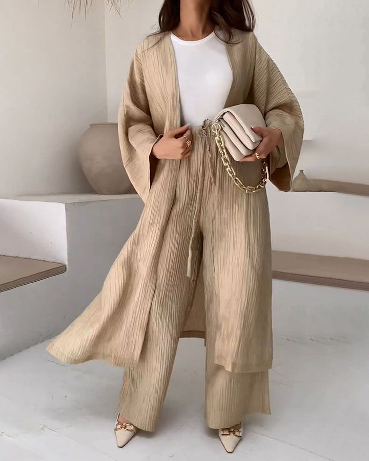 Casual two-piece set for women with vest and trousers – Thalia-Khaki-S-Nora Luxe