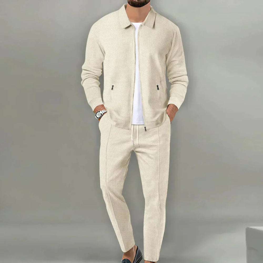 Casual Two-Piece Set with Blazer and Classic Trousers - Leo-Beige-S-Nora Luxe