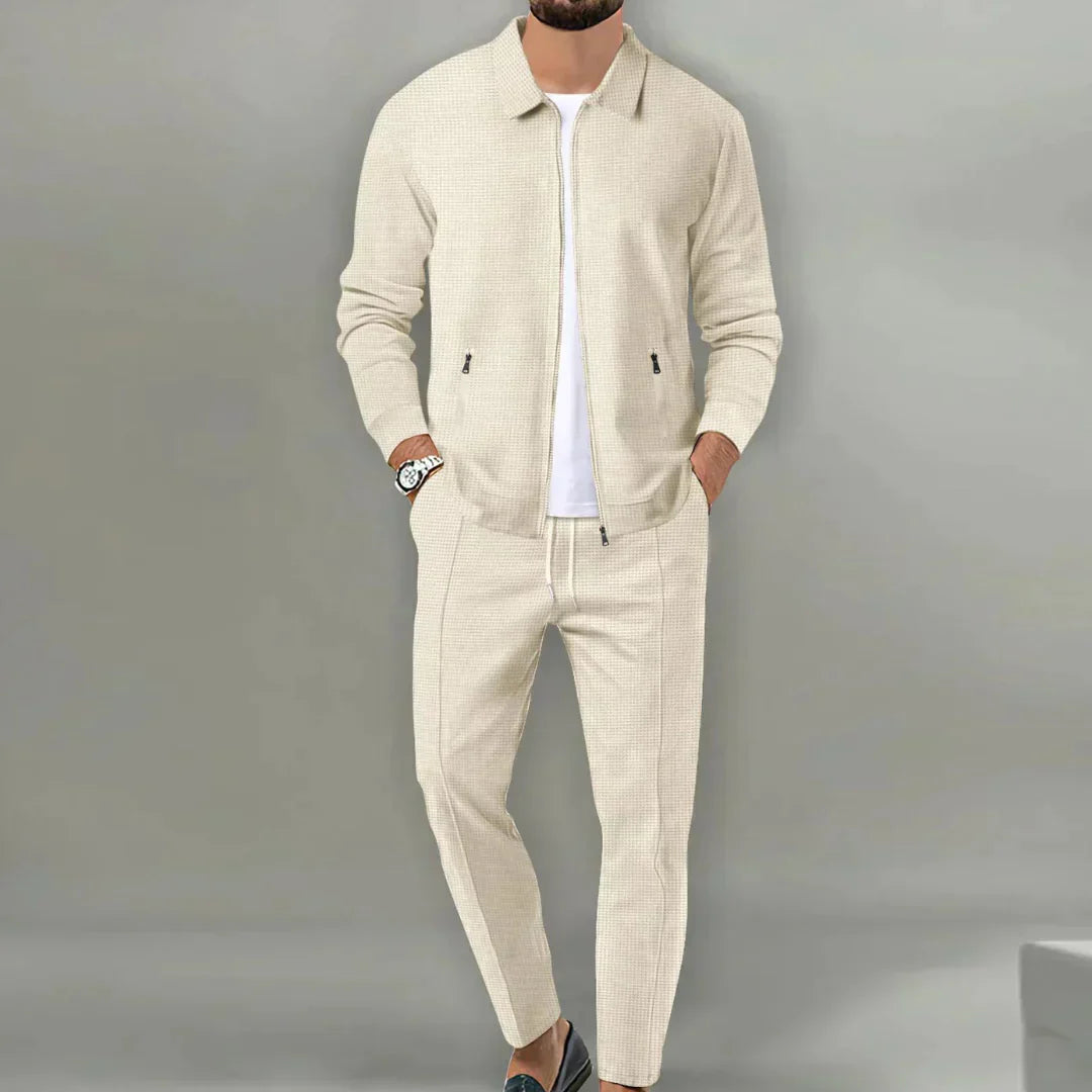 Casual Two-Piece Set with Blazer and Classic Trousers - Leo-Beige-S-Nora Luxe