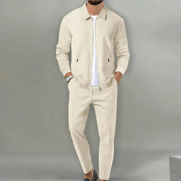 Casual Two-Piece Set with Blazer and Classic Trousers - Leo-Beige-S-Nora Luxe