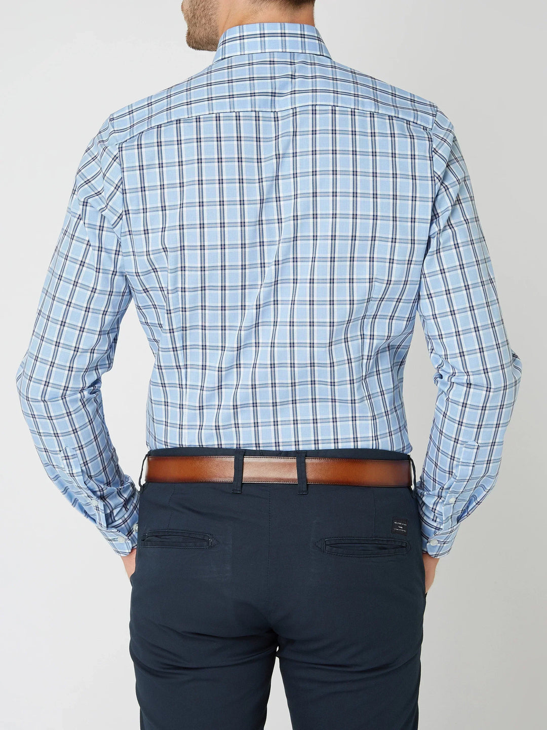 Checked Cotton Shirt - Victor-Dark Blue-XS-Nora Luxe