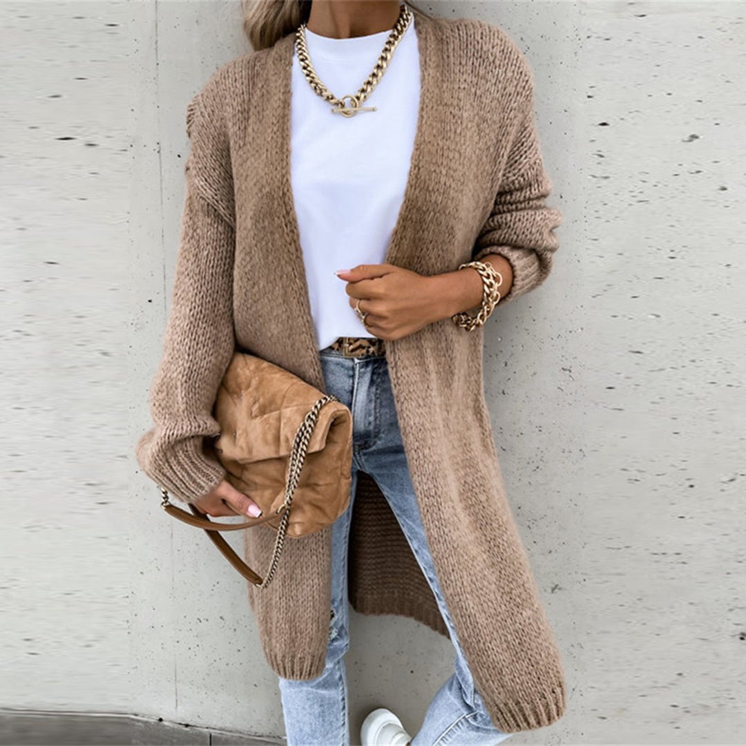Classic Ladies Cardigan - Camile-Khaki-S-Nora Luxe
