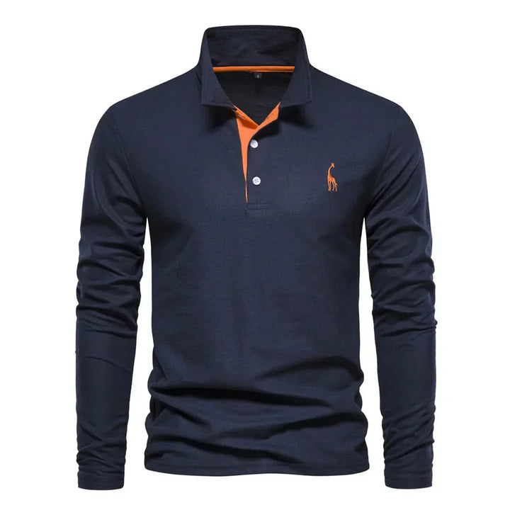 Classic Men's Long Sleeve Polo Shirt - Felix-Dark Blue-S-Nora Luxe