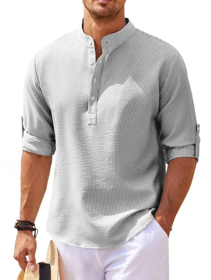Classic men's shirt with a relaxed fit – Lennox-Light gray-S-Nora Luxe