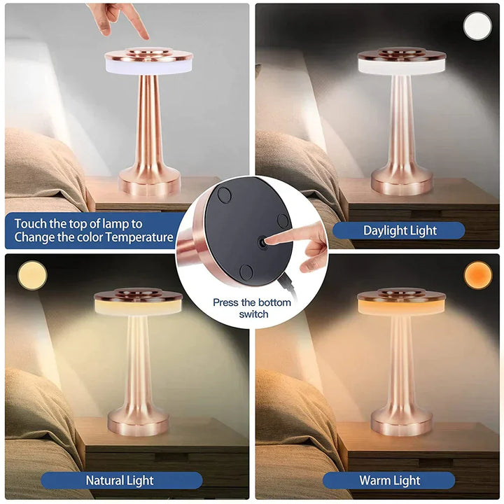 Classic Wireless Portable LED Table Lamp - LumiCrest-Silver-Nora Luxe