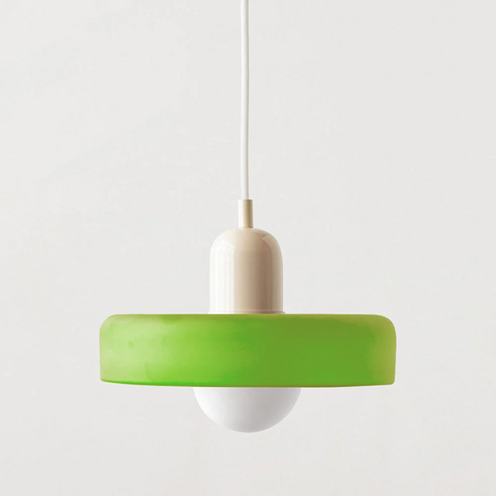 Pendant lamp with a lime green shade, cream cap and white cord 55