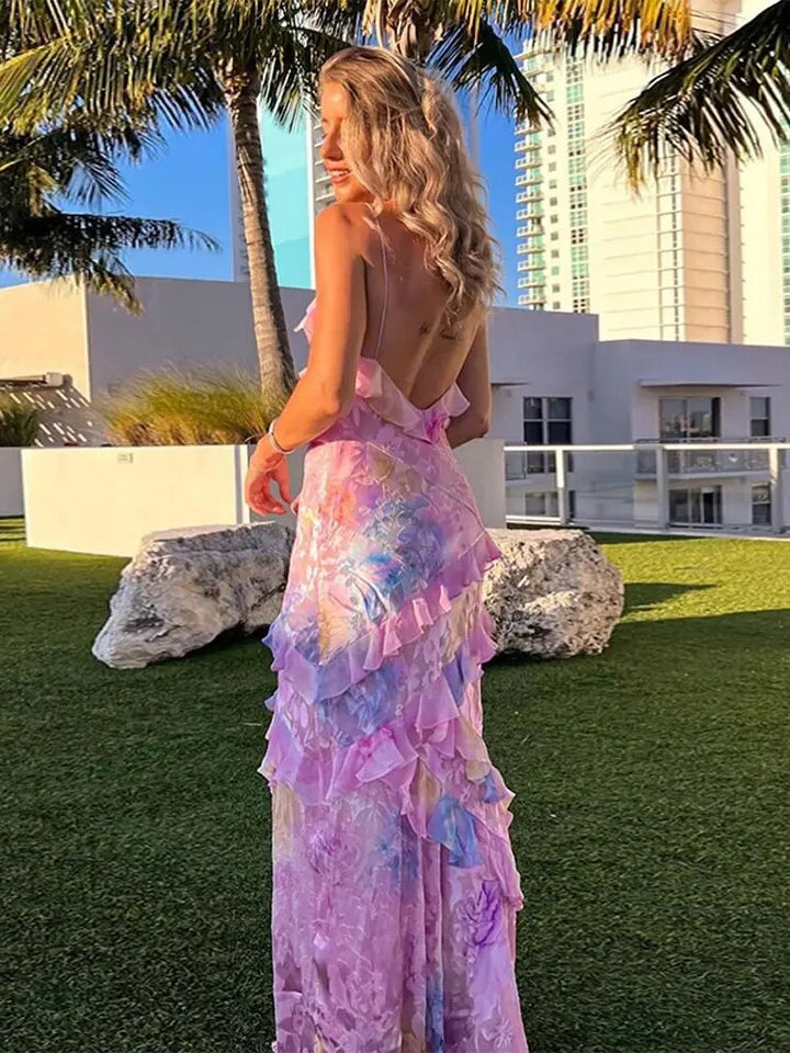 Colourful summer dress with playful ruffles – Lucia-Pink-S-Nora Luxe