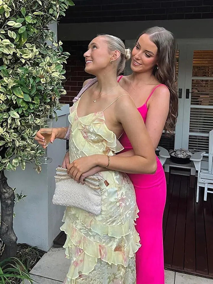 Colourful Summer Dress with Ruffles – Liora-Pink-S-The Livary