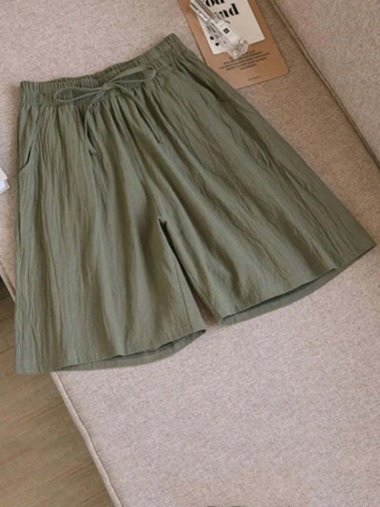 Comfortable & Airy Women's Cotton Shorts with Stretch Waistband – Melina-Grey-M-Nora Luxe