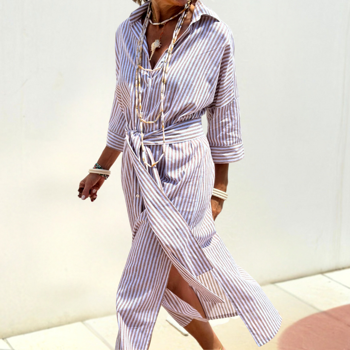 Comfortable Button-Down Dress - Noa-Gray-2XS-Nora Luxe