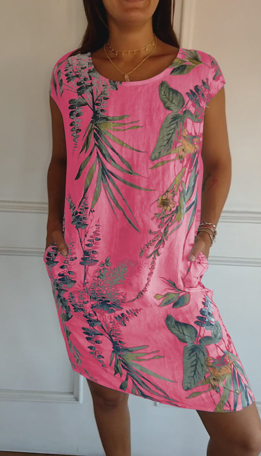 Comfortable dress with round neckline – Valentina-Pink-S-Nora Luxe