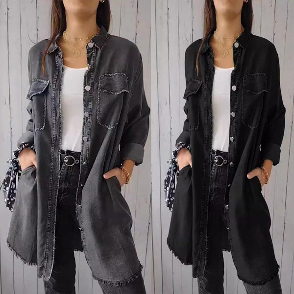 Comfortable Faux Denim Shirt - Sophie-Black-M-Nora Luxe