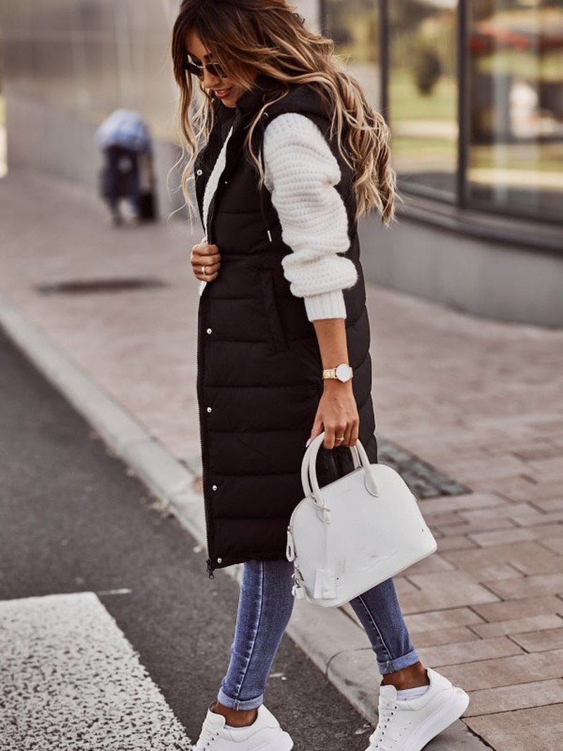 Comfortable Knee-Length Ladies Bodywarmer - Livia-Black-S-Nora Luxe