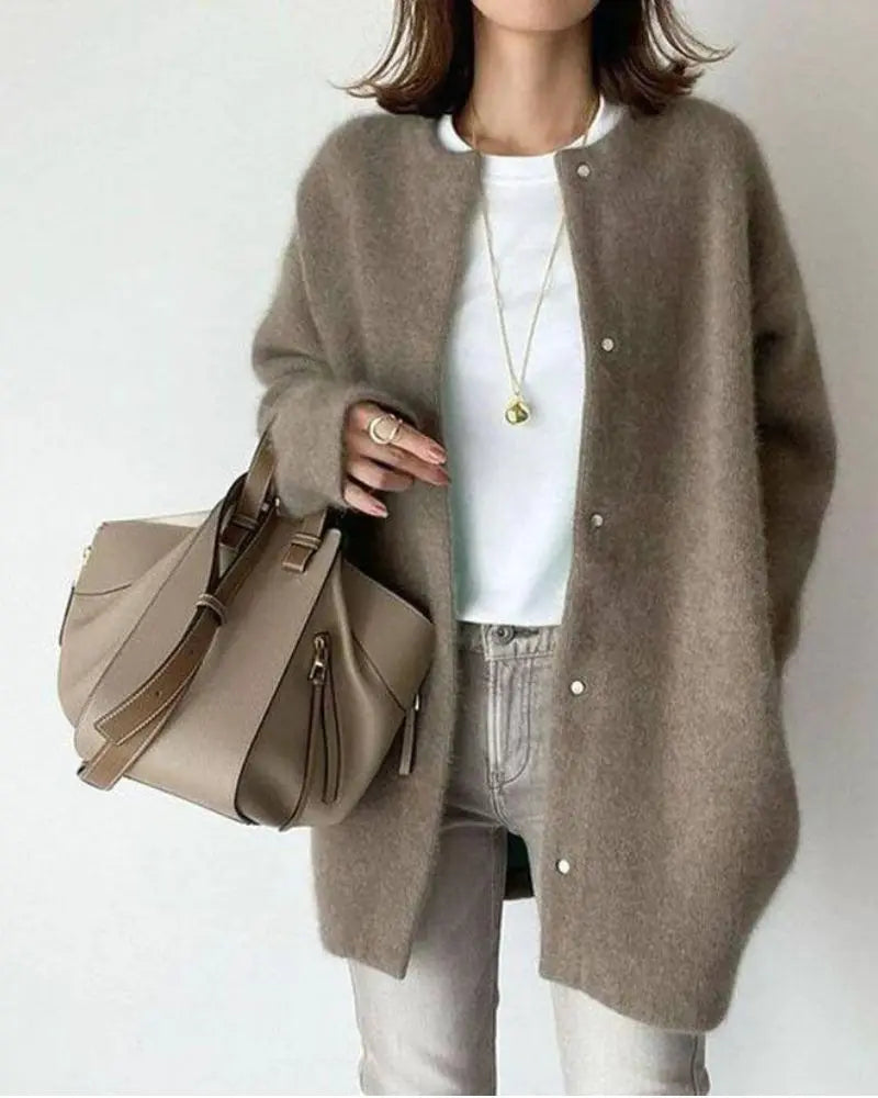 Comfortable Ladies' Jacket made of Wool and Mohair - Eloise-Dark Brown-S-Nora Luxe