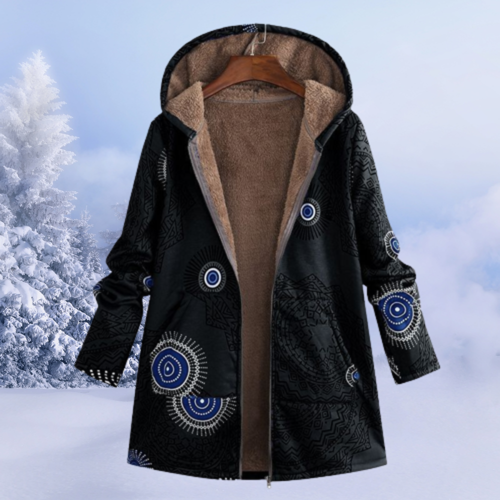 Comfortable Ladies Winter Coat with Floral Print - Ivy-Black-S-Nora Luxe