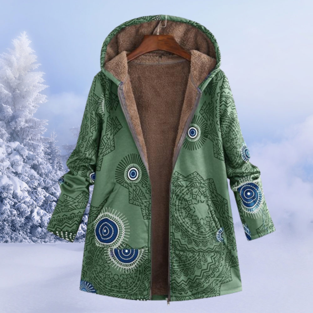 Comfortable Ladies Winter Coat with Floral Print - Ivy-Green-S-Nora Luxe