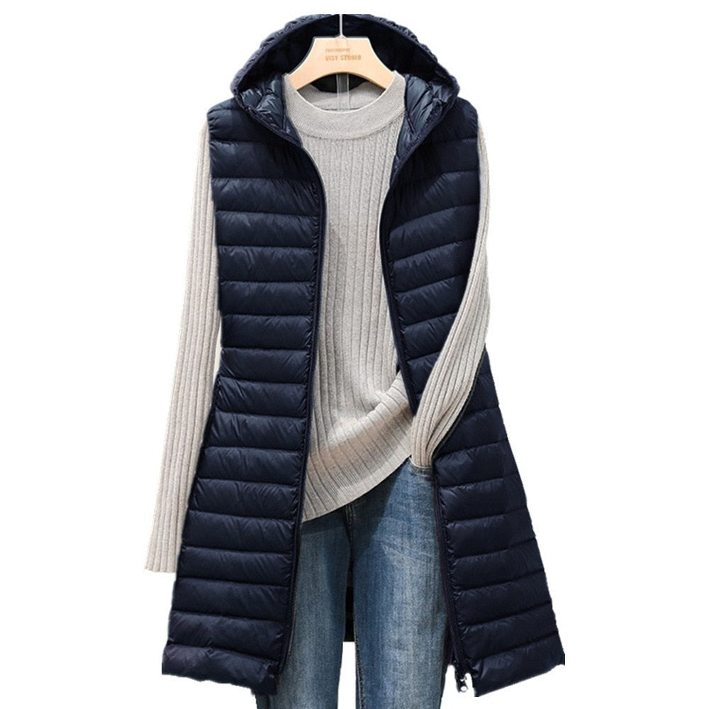 Comfortable Long Women's Gilet - Rianne-Dark Blue-S-Nora Luxe