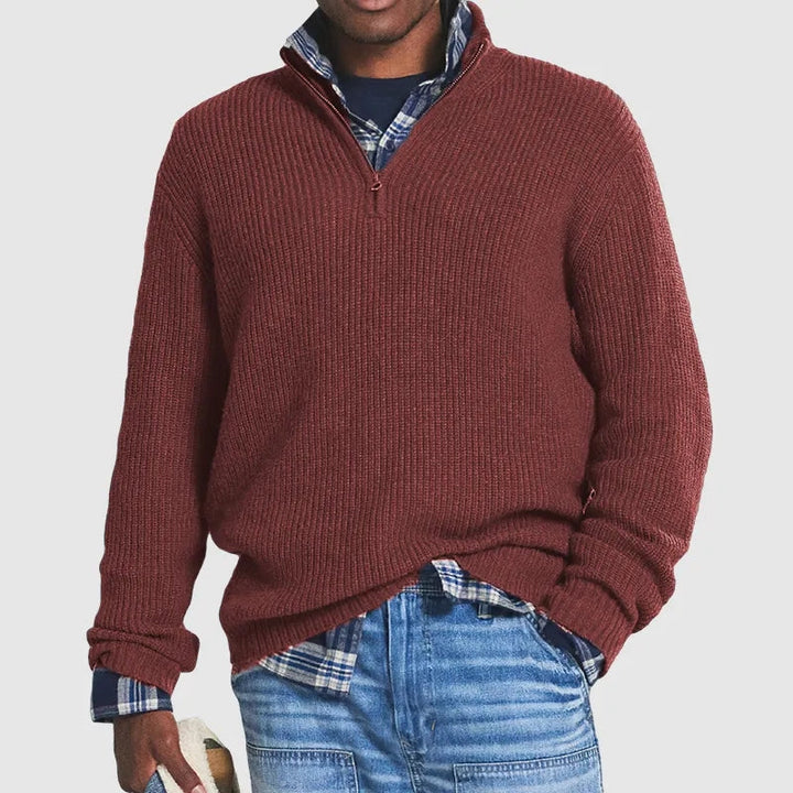 Comfortable Men's Sweater with Half Zip – Milan-Bordeaux red-S-The Livary